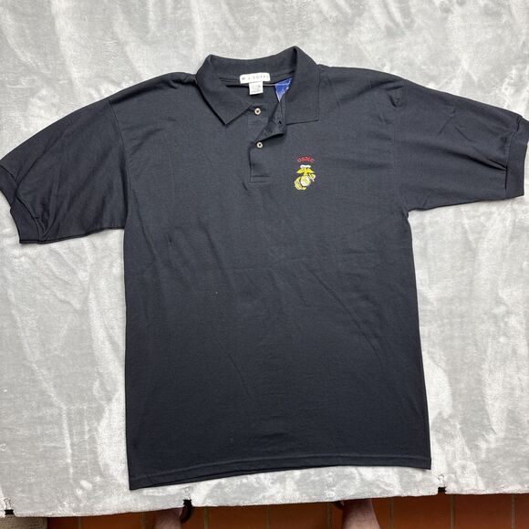 Men’s Polo by M.J.SOFFE Color Navy Blue Marines Logo Luxurious Quality Size L - Picture 1 of 7